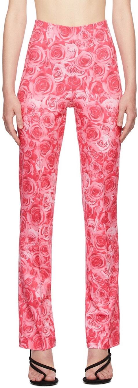 Saks Potts Pink Rose Print Straight Leg Stretch Pull On Lissi Pants - 1 / Small